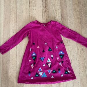 Pink Long Sleeve Tea Collection Dress with Triangle Pattern